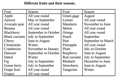different fruits and the seasons